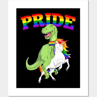 LGBT T-Rex Dinosaur Unicorn Gay Pride LGBTQ Cute Posters and Art